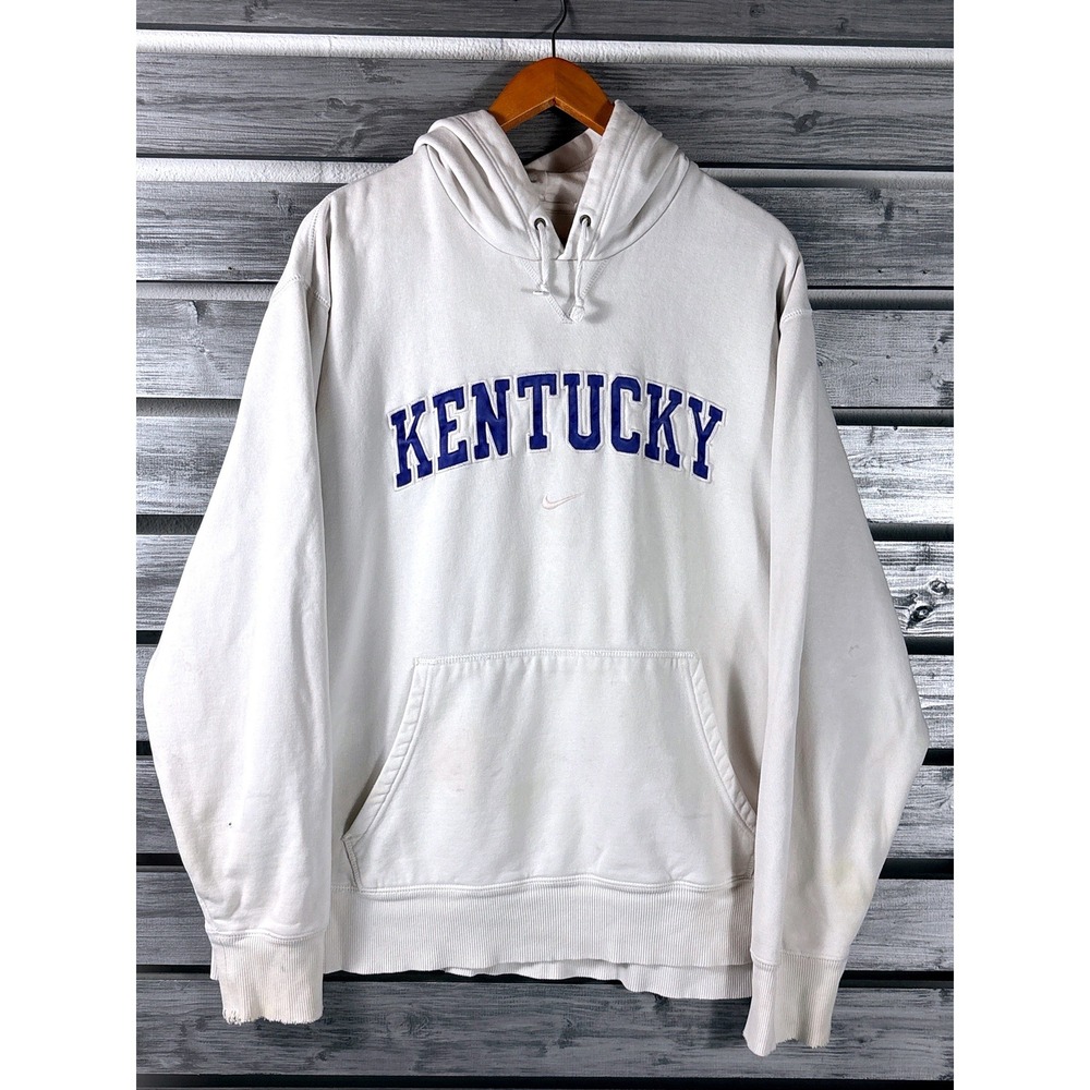 Nike Kentucky Wildcats Hoodie Mens XL White Vintage y2k distressed CENTER SWOOSH